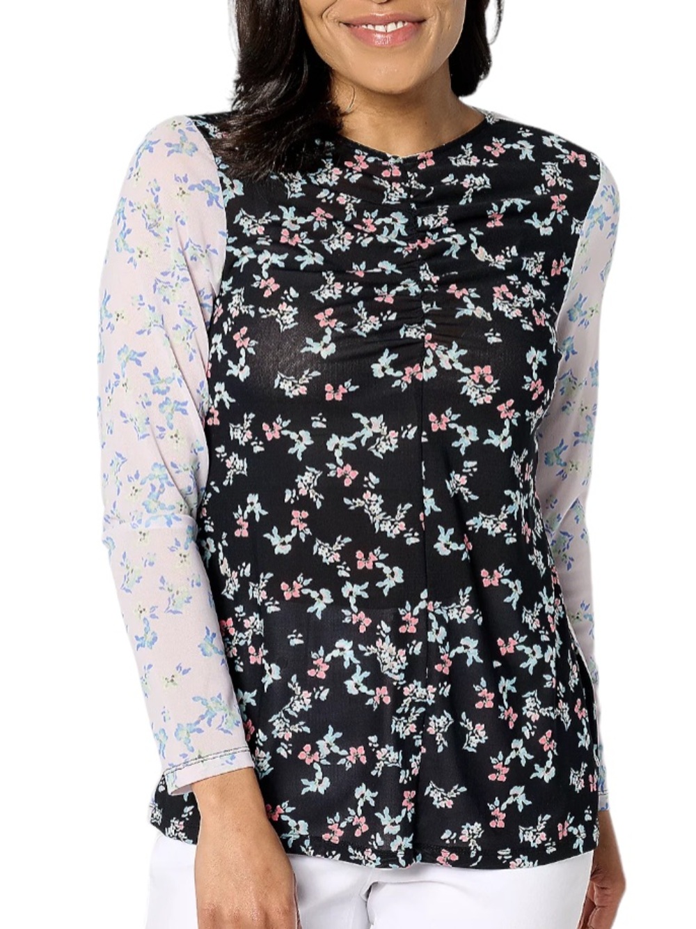 LOGO Lori Goldstein Floral Mesh Top Size 2X Stretch Layering Blouse